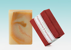 A luxury soap containing frankincense and sandalwood essential oils