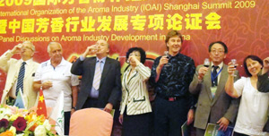 The IOAI committee celebrates with a toast.